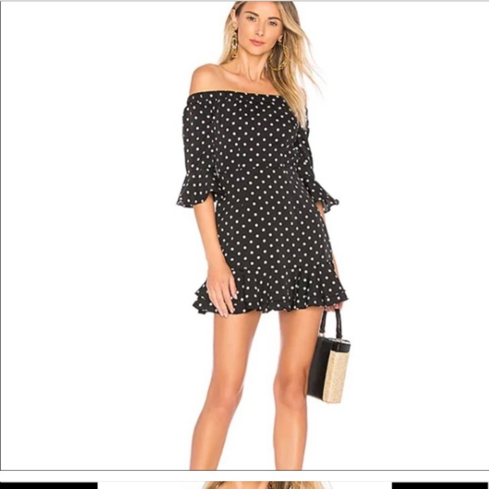 Revolve Super down mini dress Black with white polkadots. XS